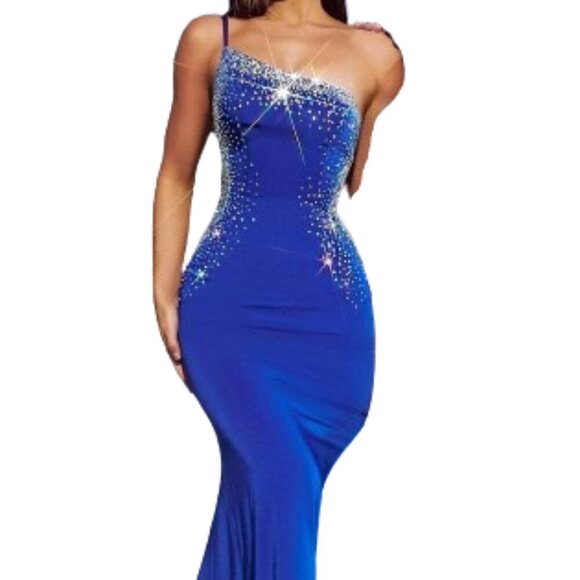 NWT Portia & Scarlett PS23345 Sheer Side Cutouts/Beaded Prom Dress Cobalt Size 6 - Picture 1 of 10
